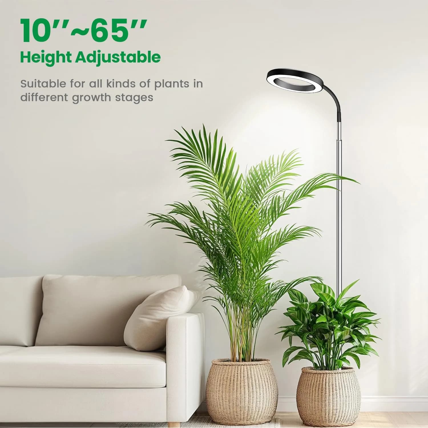 Garpsen Full Spectrum LED Grow Light 65'' Height Adjustable Halo Plant Light with 3 Color Modes & 5 Dimmable Levels | 80 LEDs - view 4