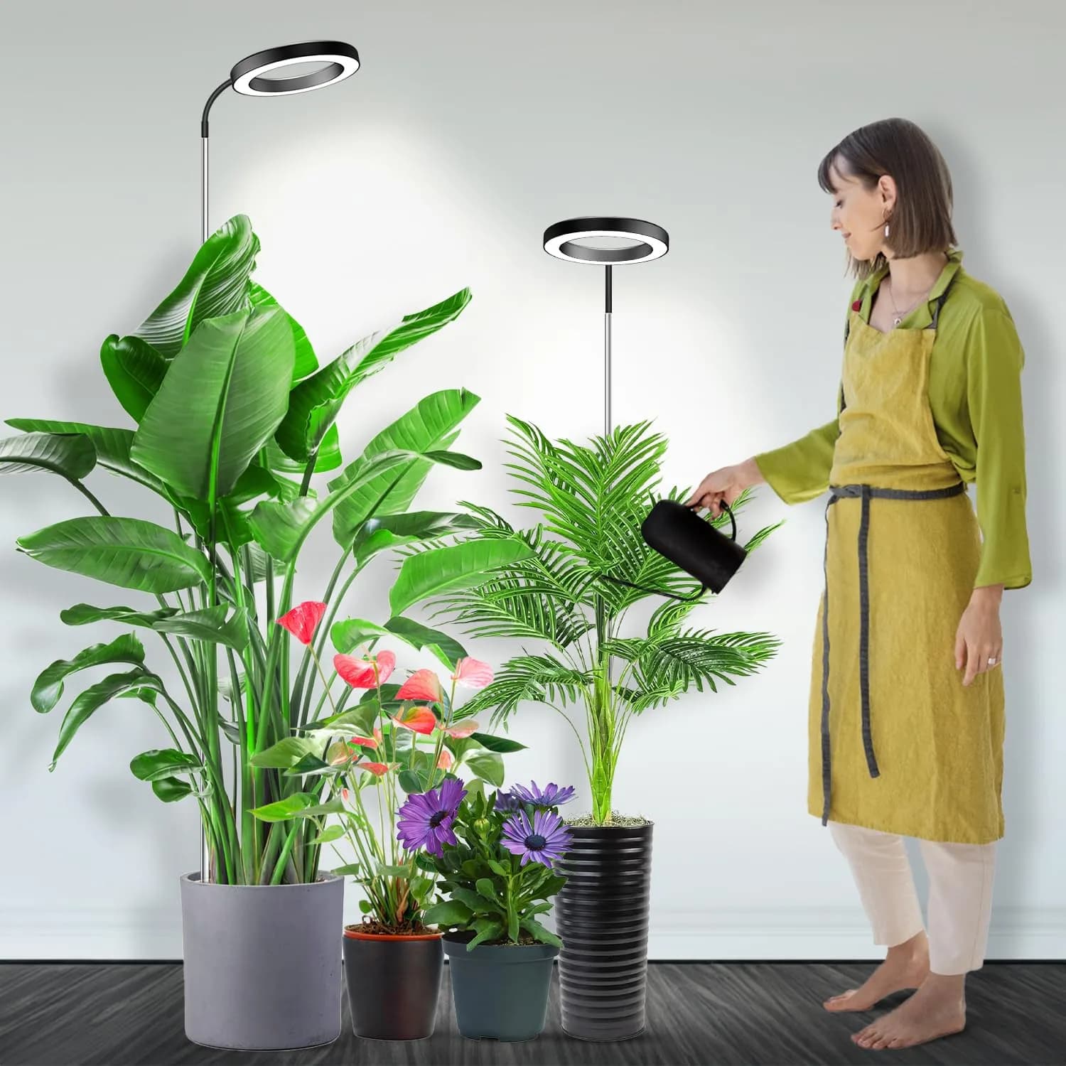Garpsen Full Spectrum LED Grow Light 65" Height Adjustable 3Pack | 3 Color Modes, 5 Dimmable Levels, 6/12/16H Timer — 6.3''Head（Height 65'')