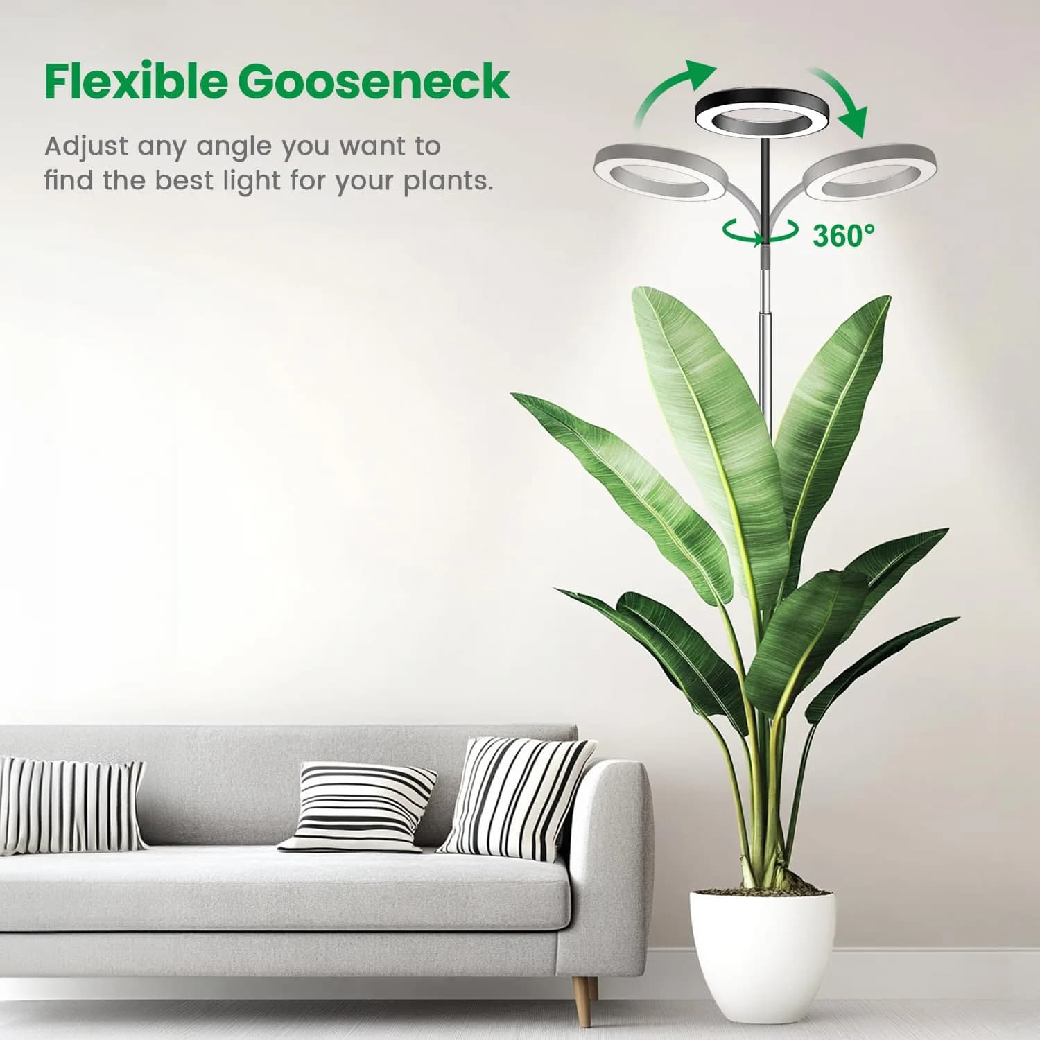 Garpsen Halo Grow Light with Gooseneck, Full Spectrum LED Plant Light 65'' Height Adjustable, 2-Pack - view 7