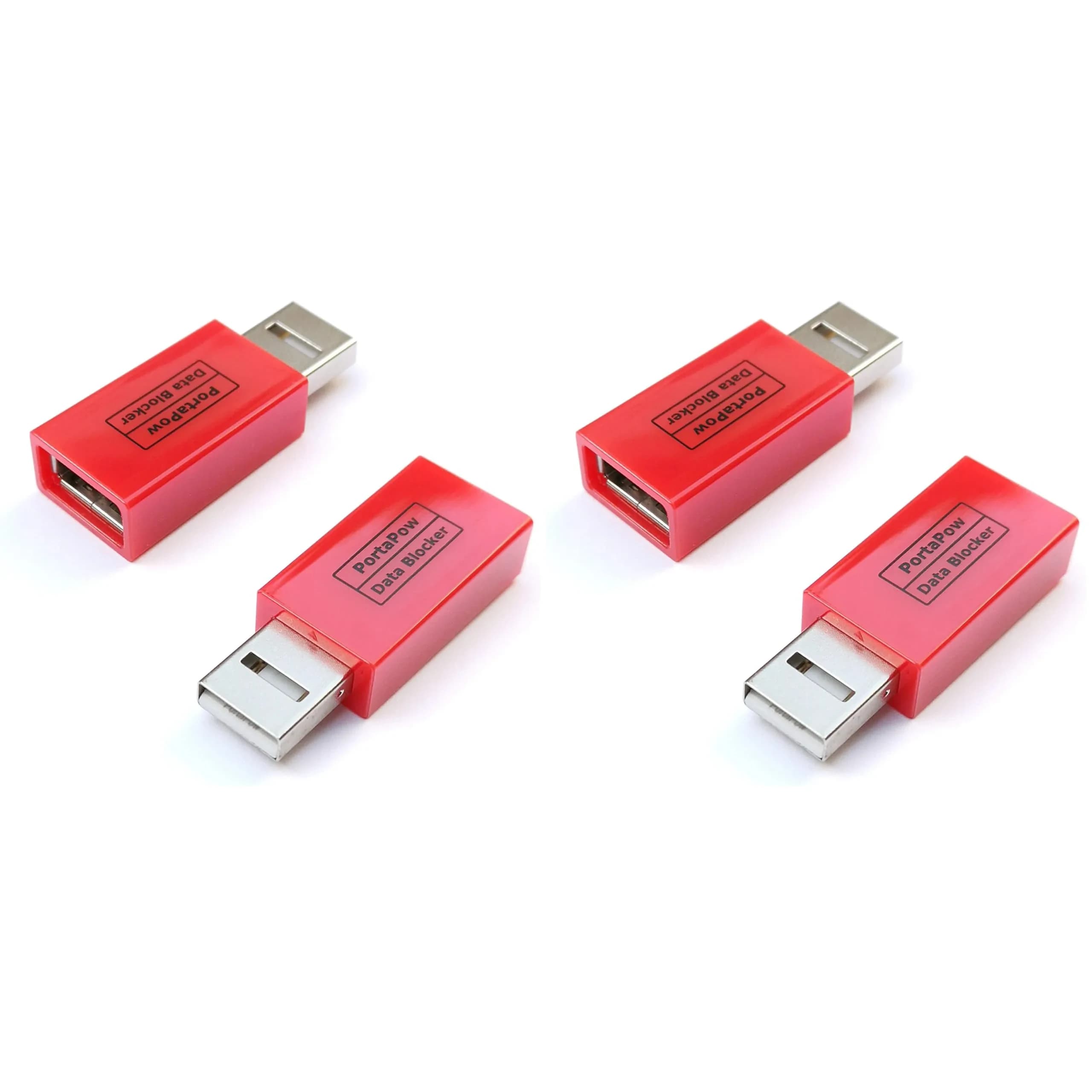 PortaPow 3rd Gen USB Data Blocker (Red 4 Pack) | Protect Against Juice Jacking — Red / 4