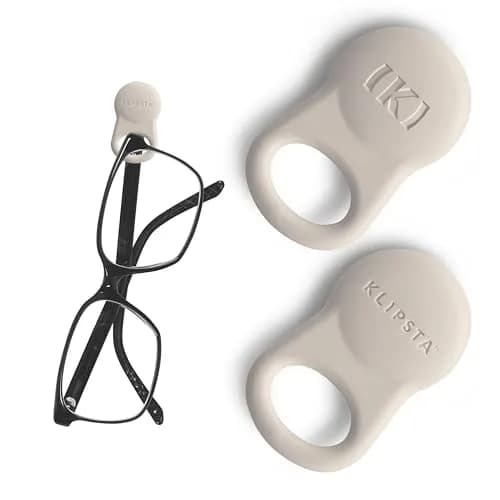 KLIPSTA SPEX Magnetic Glasses Clips (Stone & Black 2-Pack) | Secure Eyewear & ID Holder thumbnail 1