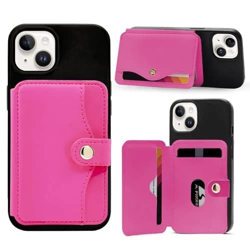 M-Plateau Card Holder for Back of Phone | Slim Leather Wallet with Kickstand (4 cards, Rose Red) thumbnail 1