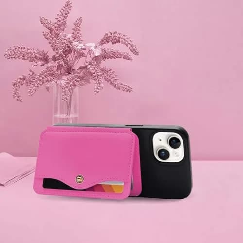 M-Plateau Card Holder for Back of Phone | Slim Leather Wallet with Kickstand (4 cards, Rose Red) thumbnail 4