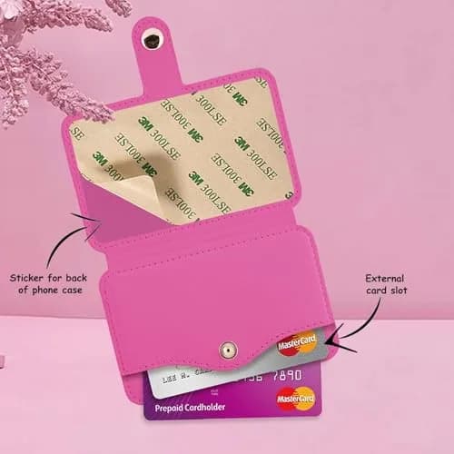 M-Plateau Card Holder for Back of Phone | Slim Leather Wallet with Kickstand (4 cards, Rose Red) thumbnail 8