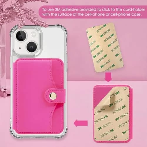 M-Plateau Card Holder for Back of Phone | Slim Leather Wallet with Kickstand (4 cards, Rose Red) thumbnail 9