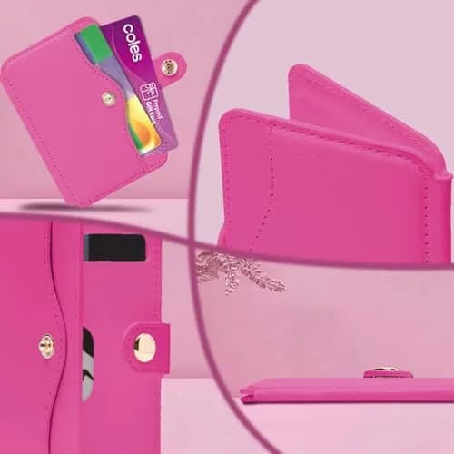 M-Plateau Card Holder for Back of Phone | Slim Leather Wallet with Kickstand (4 cards, Rose Red) thumbnail 2