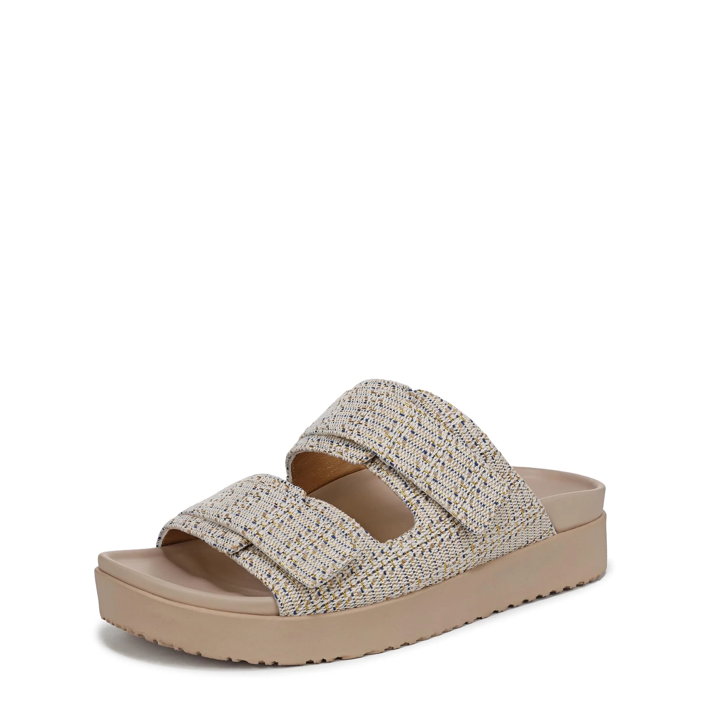 Vionic Women's Riviera Slide Sandals Skipper Blue/Gold 7.5 Wide | Built-in VIO MOTION Technology Arch Support - main product image