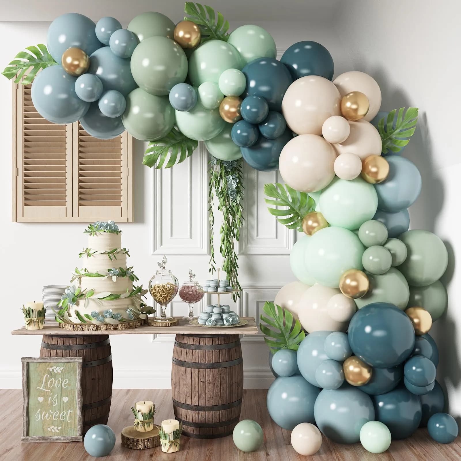 HILAVO Dusty Blue Sage Green Balloon Arch Kit 98 pcs (2.27 kg / 5 lb) | Jungle Safari Birthday Baby Shower Wedding Party Decorations