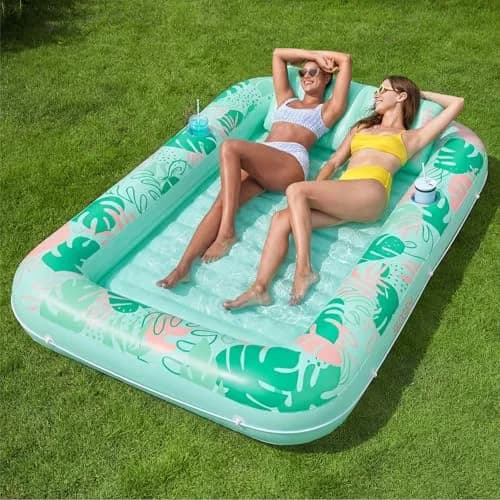 SLOOSH Inflatable Tanning Pool Lounger Float 70" x 46" Aqua Blue | Relaxing Sunbathing Bed with Pillow - main product image