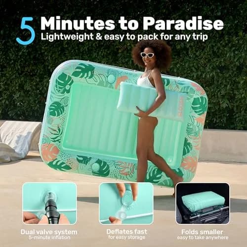 Sloosh Inflatable Tanning Pool Lounger Float 203cm x 117cm (80" x 46") | Personal Sunbathing Oasis with Pillow & Drink Holders thumbnail 6