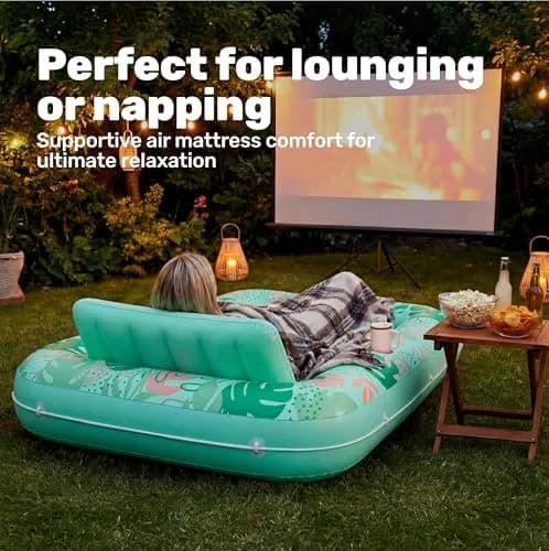 Sloosh Inflatable Tanning Pool Lounger Float 203cm x 117cm (80" x 46") | Personal Sunbathing Oasis with Pillow & Drink Holders thumbnail 7