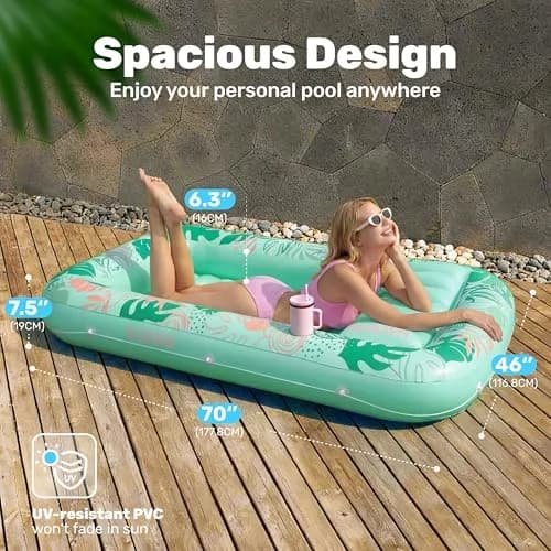 Sloosh Inflatable Tanning Pool Lounger Float 203cm x 117cm (80" x 46") | Personal Sunbathing Oasis with Pillow & Drink Holders thumbnail 2