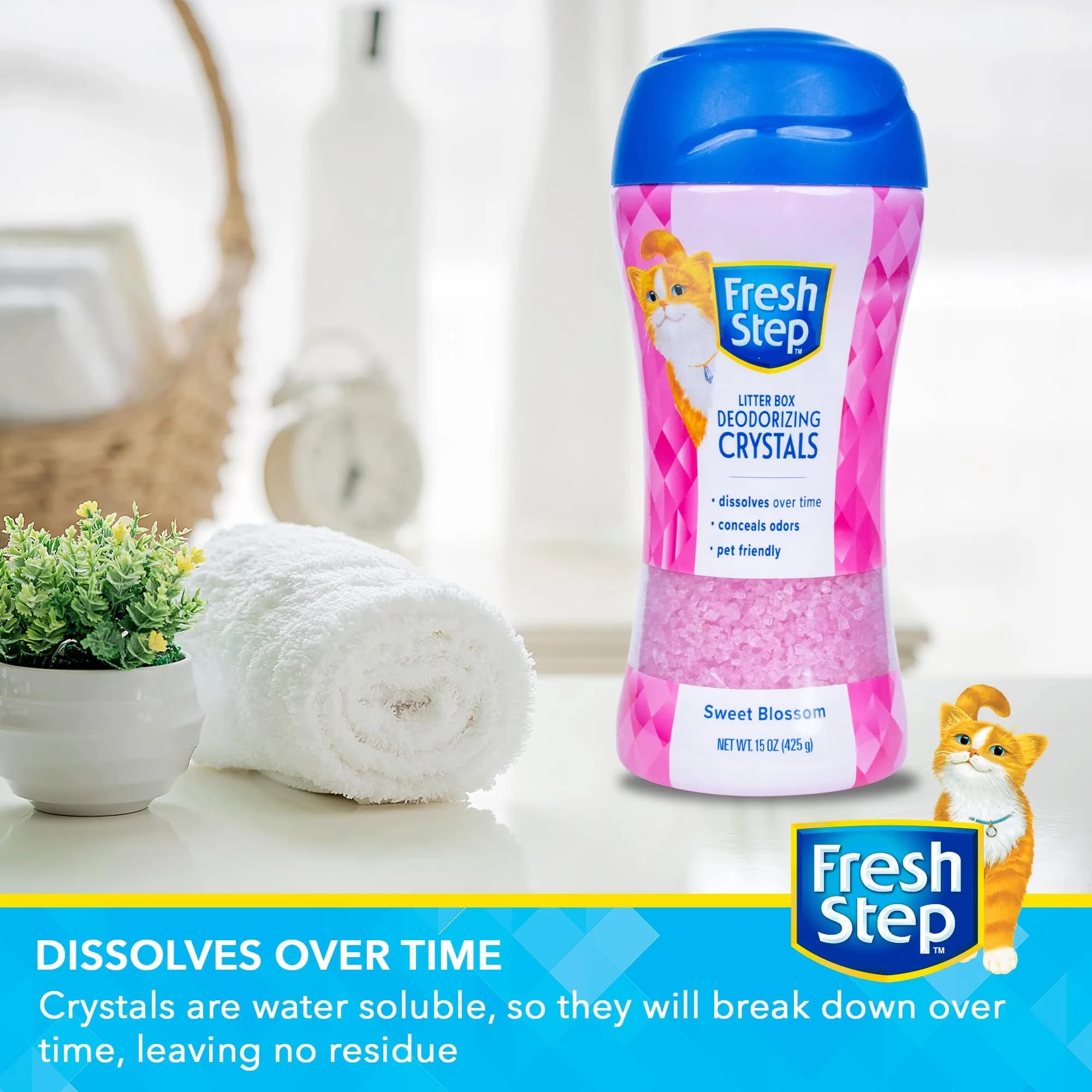 Fresh Step Cat Litter Crystals Deodorizer, Sweet Blossom Scent, 425g (15 Ounce) | Non-Toxic Odor Neutralizing Crystals for Litter Boxes - view 4