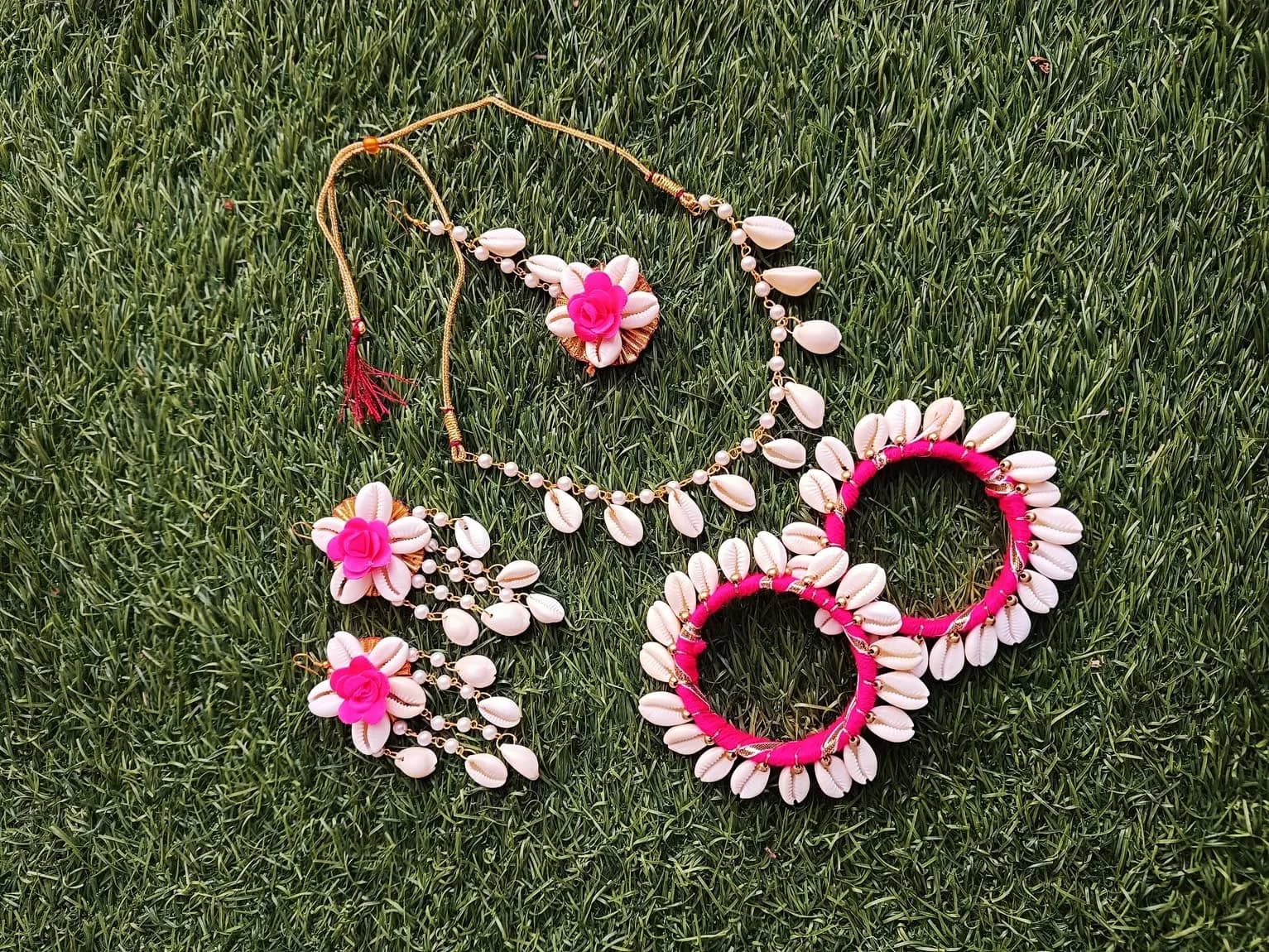 K&K KREATION Pink Floral Jewellery Set Medium | Handcrafted Elegance for Haldi Ceremonies - view 5