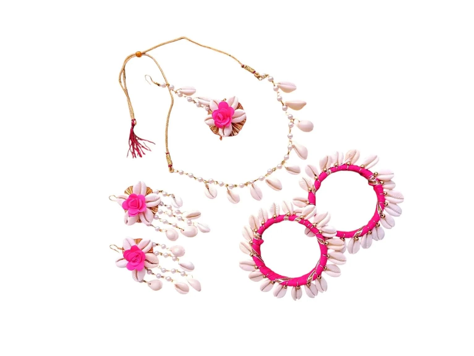 K&K KREATION Pink Floral Jewellery Set Medium | Handcrafted Elegance for Haldi Ceremonies - view 6