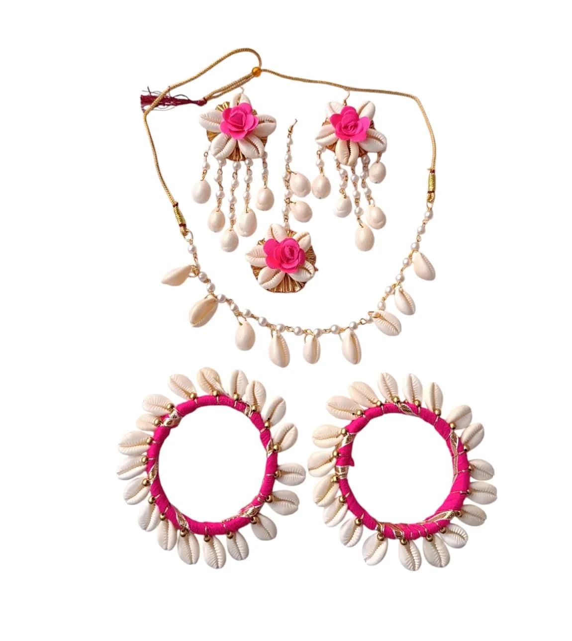 K&K KREATION Pink Floral Jewellery Set Medium | Handcrafted Elegance for Haldi Ceremonies - view 7