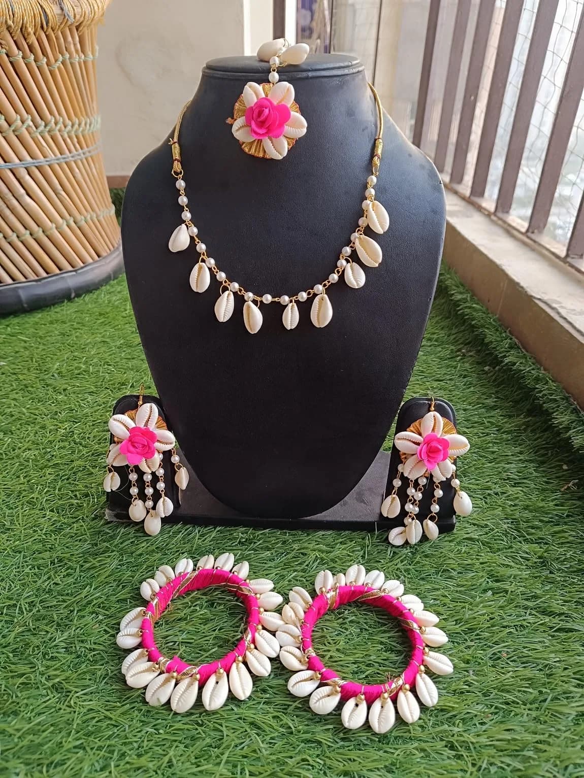 K&K KREATION Pink Floral Jewellery Set Medium | Handcrafted Elegance for Haldi Ceremonies - view 2