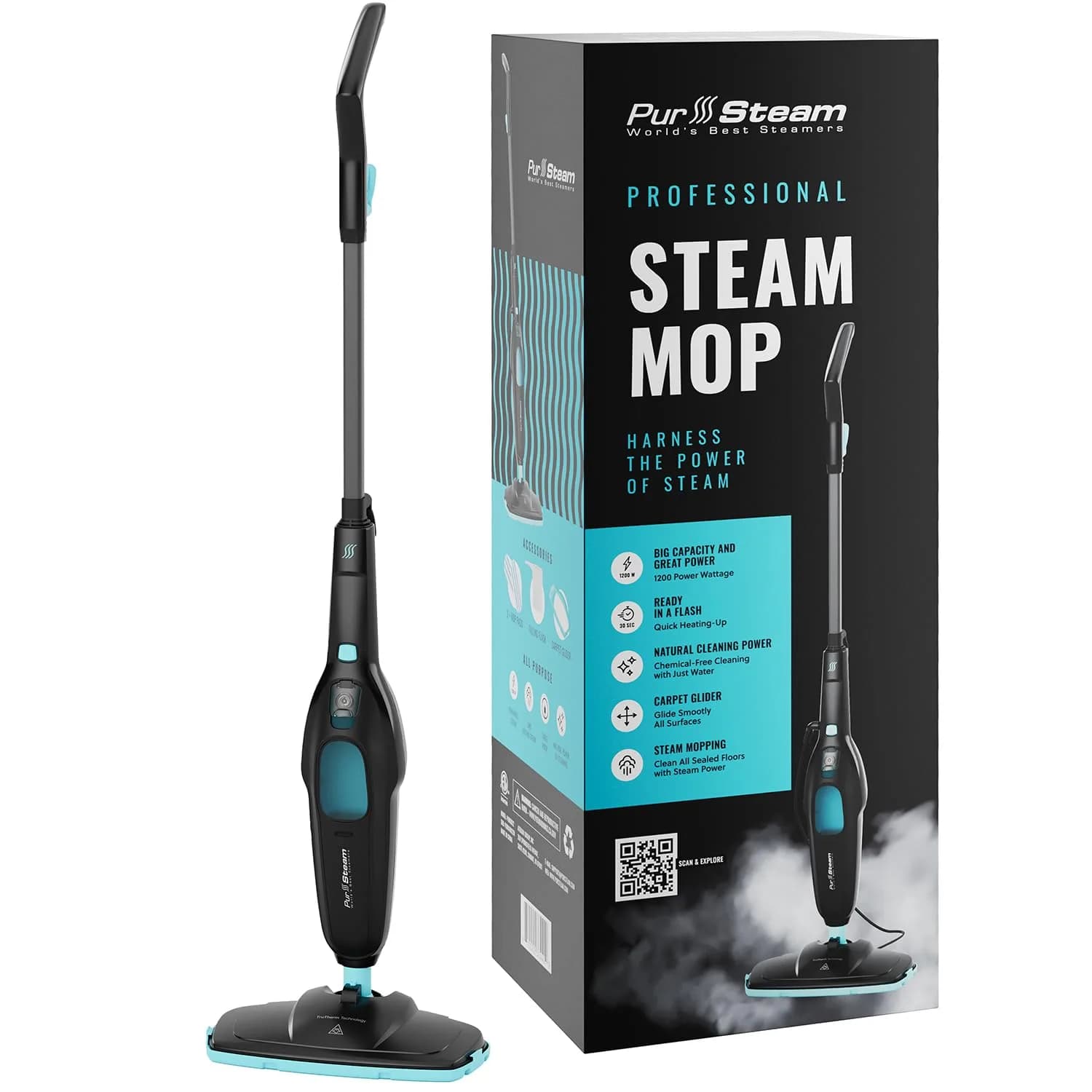 Pursteam Multi-Surface Steam Mop Floor Cleaner for Hardwood, Tile & Carpet | Fast Heating & Chemical-Free (70-120 chars)