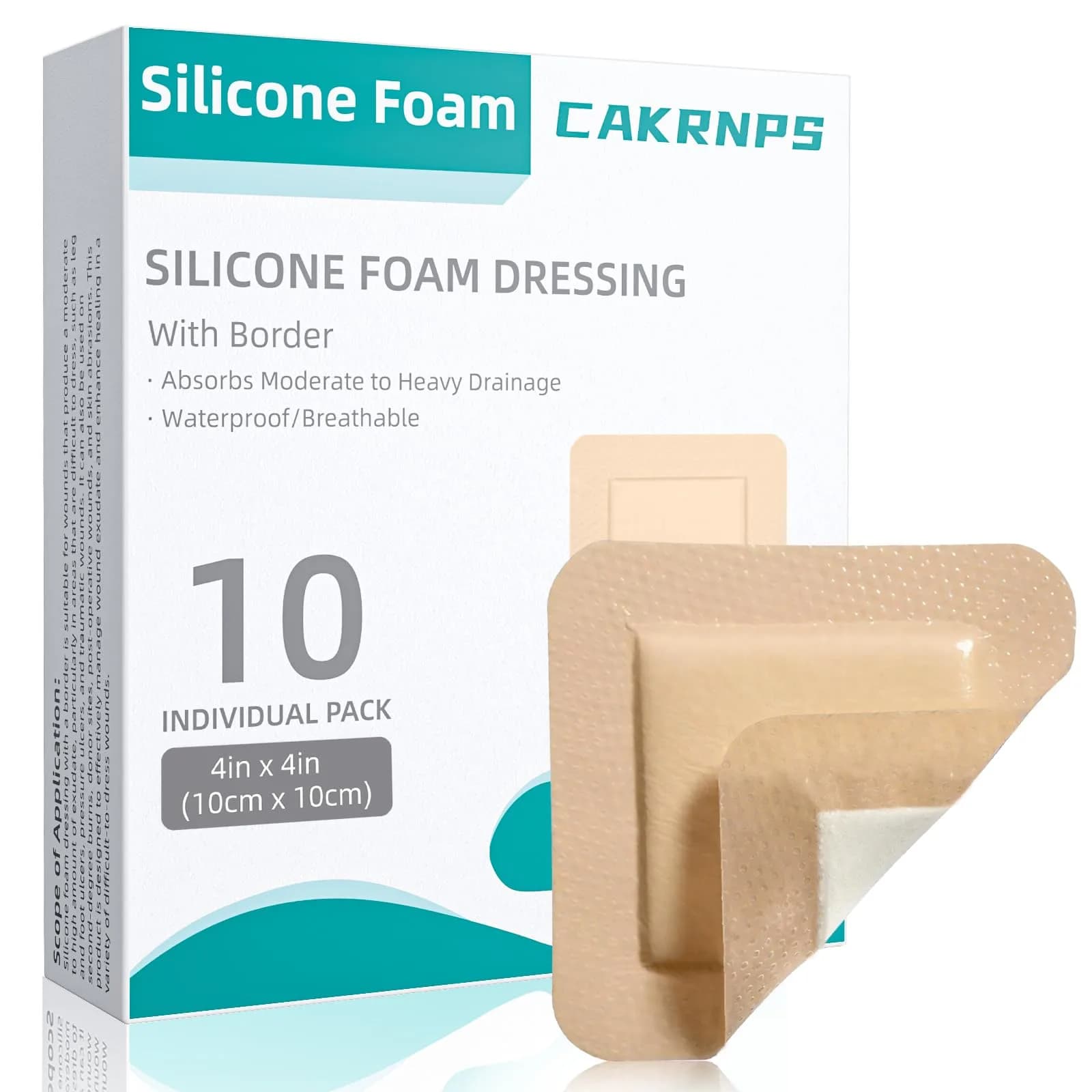 CAKRNPS Silicone Foam Dressing 4" x 4" | Waterproof, Absorbent, Self Adhesive for Wounds — Dark Beige