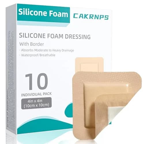 CAKRNPS Silicone Foam Dressing 4" x 4" | Waterproof, Absorbent, Self Adhesive for Wounds thumbnail 1