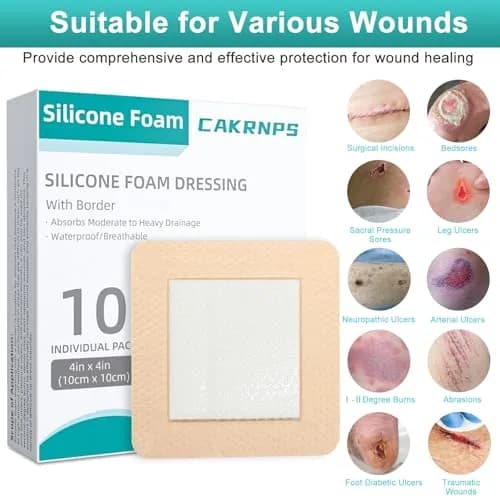 CAKRNPS Silicone Foam Dressing 4" x 4" | Waterproof, Absorbent, Self Adhesive for Wounds thumbnail 7