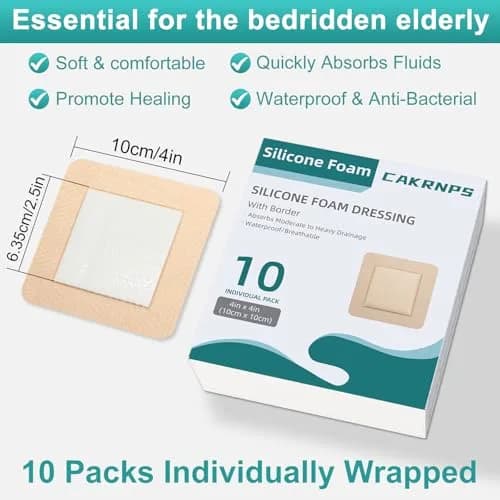 CAKRNPS Silicone Foam Dressing 4" x 4" | Waterproof, Absorbent, Self Adhesive for Wounds thumbnail 2