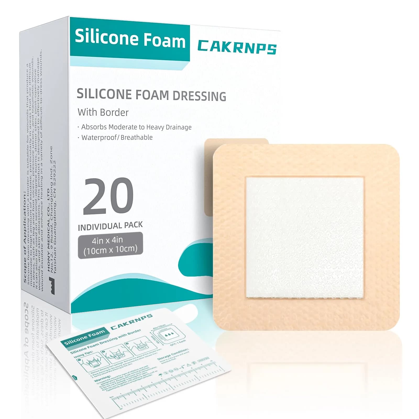 CAKRNPS Silicone Foam Dressing with Adhesive Border 4"x4" | Waterproof Wound Care for Bed Sores & Ulcers
