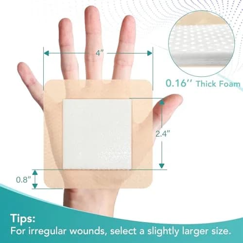 CAKRNPS Silicone Foam Dressing with Adhesive Border 4"x4" | Waterproof Wound Care for Bed Sores & Ulcers thumbnail 2