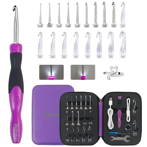Bybykoi Lighted Crochet Hooks Set 2.0-14.0mm | 18 Sizes, Rechargeable, Ergonomic Handle thumbnail 1