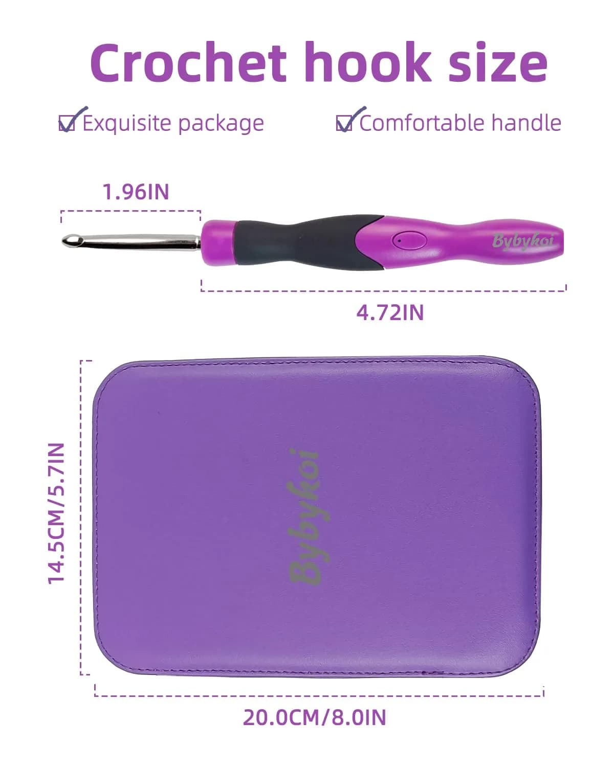 Bybykoi Lighted Crochet Hooks Set 2.0-14.0mm | 18 Sizes, Rechargeable, Ergonomic Handle - view 5