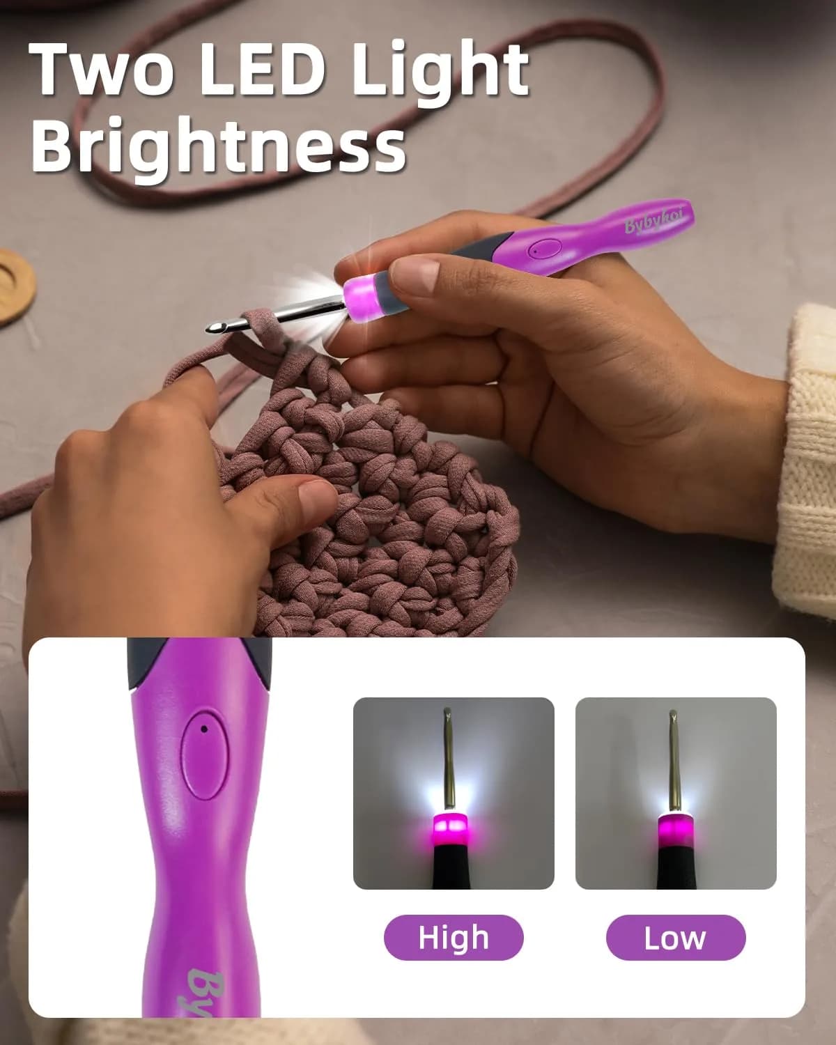 Bybykoi Lighted Crochet Hooks Set 2.0-14.0mm | 18 Sizes, Rechargeable, Ergonomic Handle - view 6