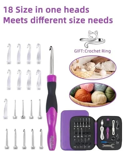 Bybykoi Lighted Crochet Hooks Set 2.0-14.0mm | 18 Sizes, Rechargeable, Ergonomic Handle thumbnail 2