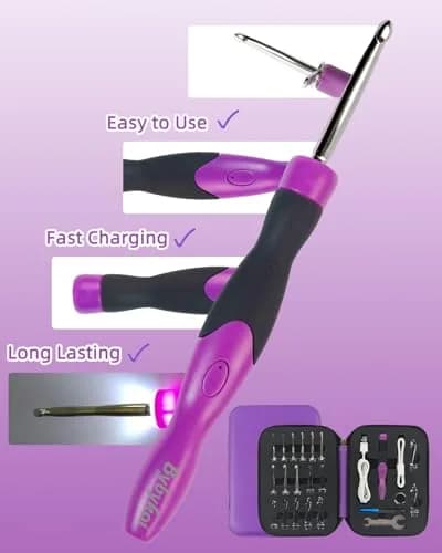 Bybykoi Lighted Crochet Hooks Set 2.0-14.0mm | 18 Sizes, Rechargeable, Ergonomic Handle thumbnail 3