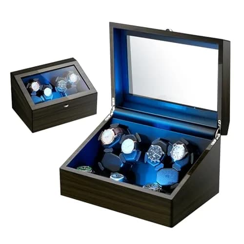 LALAHOO 6 Watch Winders with 6 Storage Spaces | Ultra Quiet Automatic Watch Winder for Automatic Watches with LED Light thumbnail 1