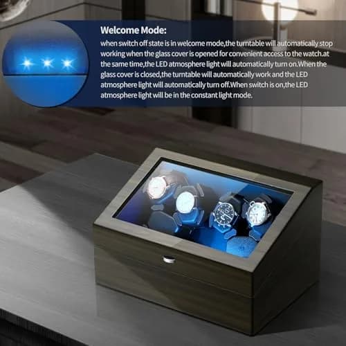 LALAHOO 6 Watch Winders with 6 Storage Spaces | Ultra Quiet Automatic Watch Winder for Automatic Watches with LED Light thumbnail 5