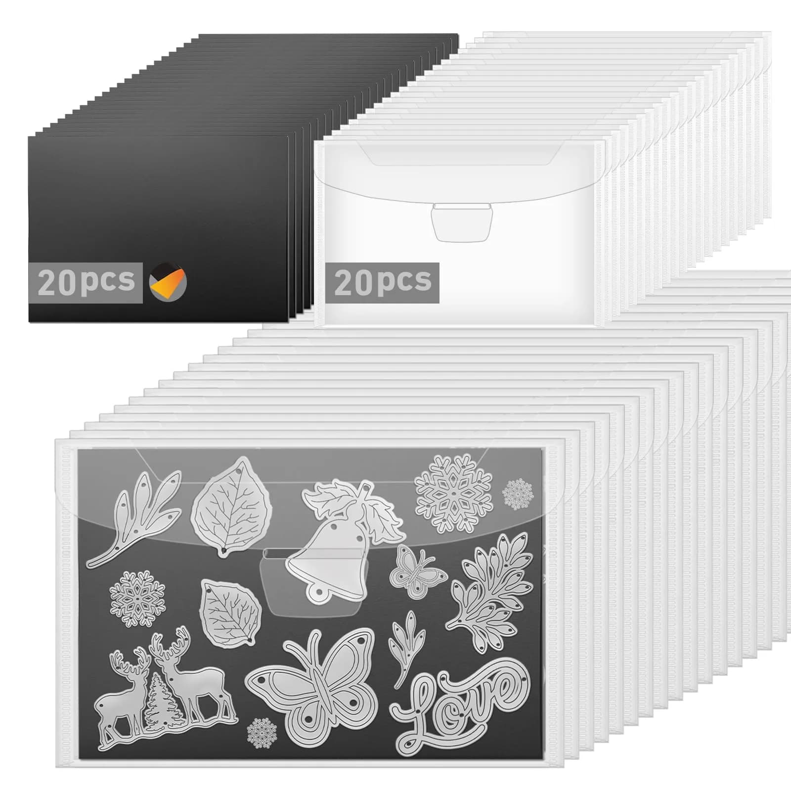 KKJCXY Die Cut Storage Set 20 Sheets +20 Bags | Magnetic & Durable Craft Organizer