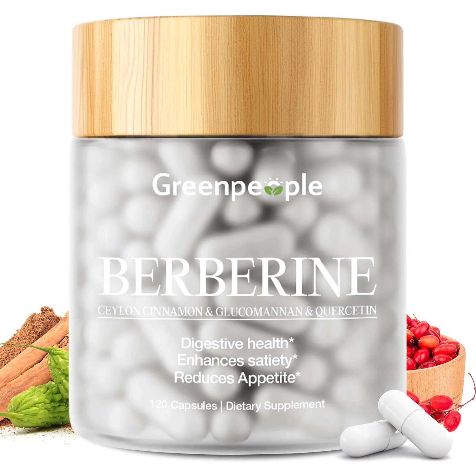 GREENPEOPLE Berberine 1500mg Supplement with Ceylon Cinnamon | Vegan 120 CT for Energy & Immunity