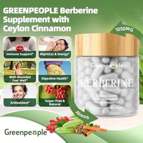 GREENPEOPLE Berberine 1500mg Supplement with Ceylon Cinnamon | Vegan 120 CT for Energy & Immunity thumbnail 3