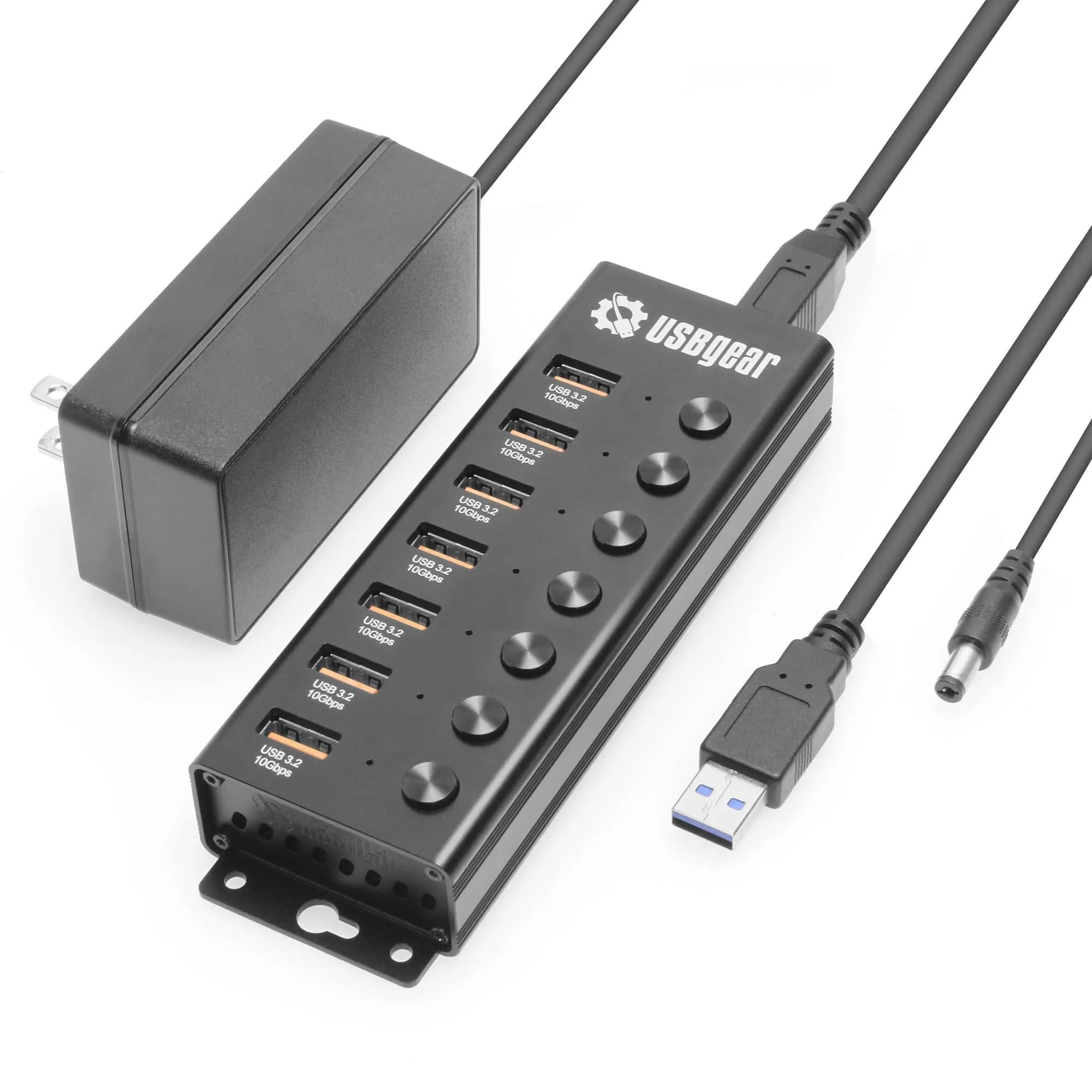 USBGear 7 Port USB 3.2 Hub – 10Gbps 48W Charging Hub with Individual On/Off USB Ports for Laptop, PC, Desktop, 12V/4A Power Adapter (3ft), Computer Accessories — 7 Port Hub w/Power Switches