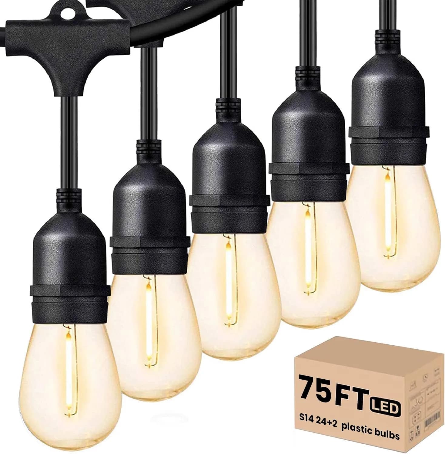 Svater Outdoor String Lights 75 FT LED Waterproof Patio E26 Edison Warm White