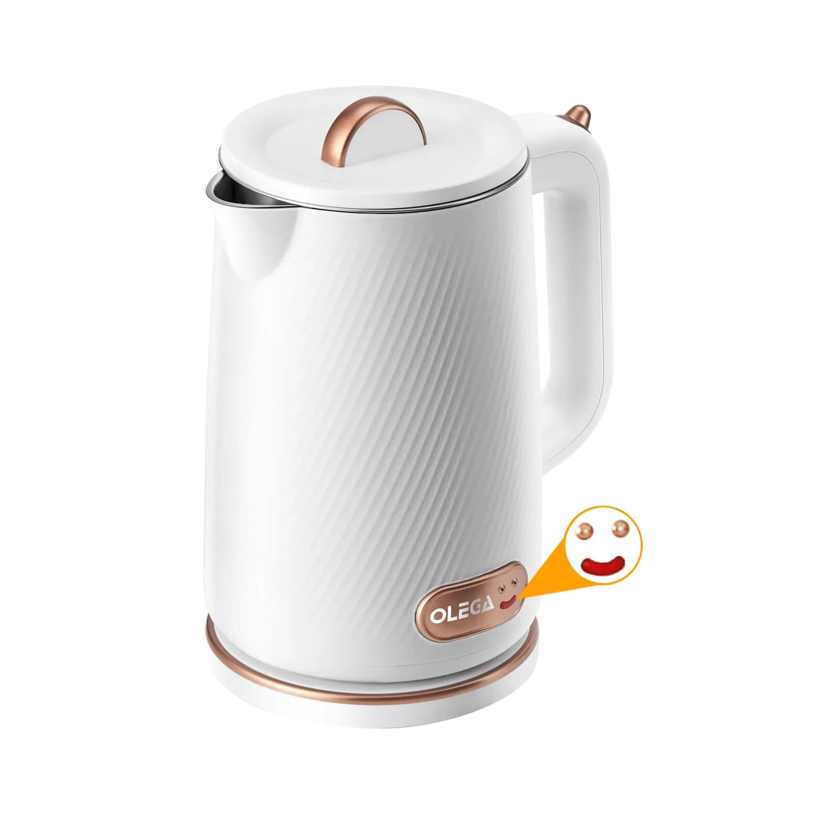 OLEGA Electric Kettle 1.8L | 1500W Stainless Steel Water Boiling Kettle with Auto Shut-Off — White