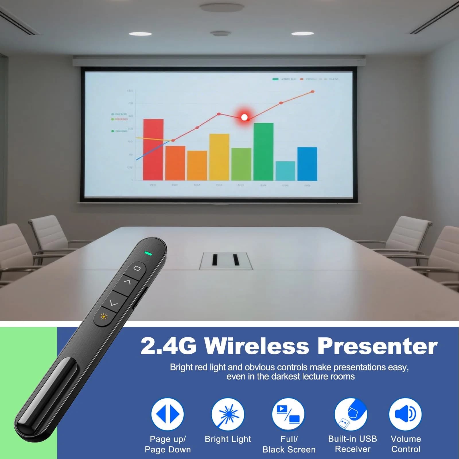 QUI Presentation Clicker with Volume Control, USB Wireless Presenter Remote, Black | Plug & Play for Mac & Windows - view 2