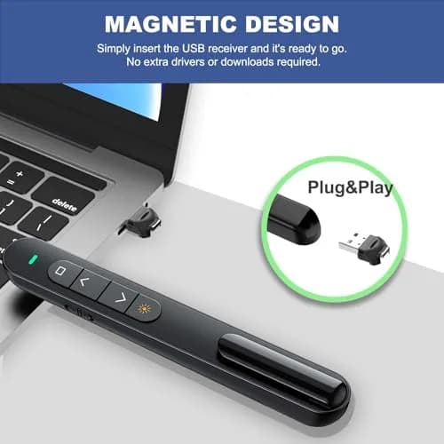 QUI Presentation Clicker with Volume Control, Wireless Presenter Remote | Plug & Play 2.4GHz USB Slide Advancer Compatible with Mac/Windows, Keynote, Google Slides thumbnail 5