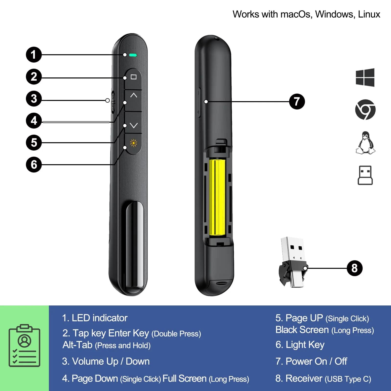 QUI Presentation Clicker with Volume Control, USB Wireless Presenter Remote, Black | Plug & Play for Mac & Windows - view 4