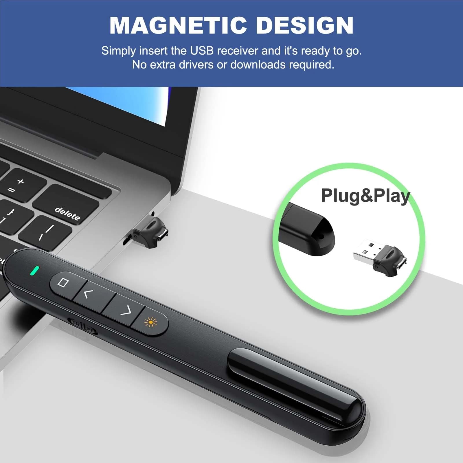 QUI Presentation Clicker with Volume Control, USB Wireless Presenter Remote, Black | Plug & Play for Mac & Windows - view 5