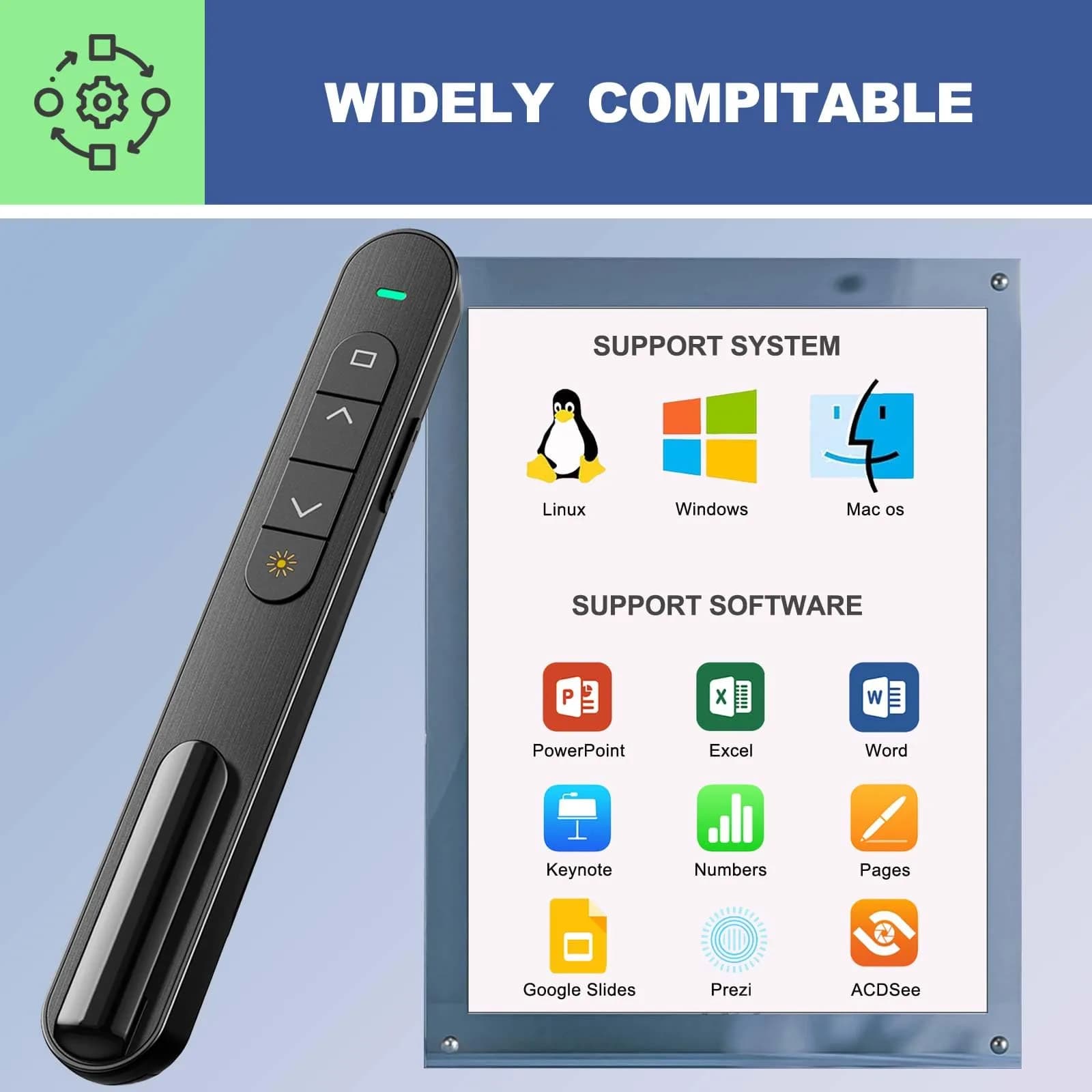 QUI Presentation Clicker with Volume Control, USB Wireless Presenter Remote, Black | Plug & Play for Mac & Windows - view 7