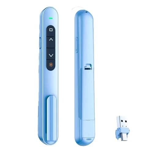 QUI Presentation Clicker with Volume Control, Wireless Presenter Remote, Blue | 328ft Wireless Range — Blue