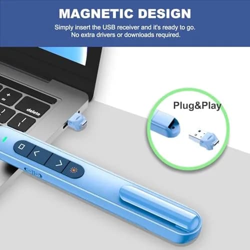 QUI Presentation Clicker with Volume Control, Wireless Presenter Remote, Blue | 328ft Wireless Range thumbnail 5