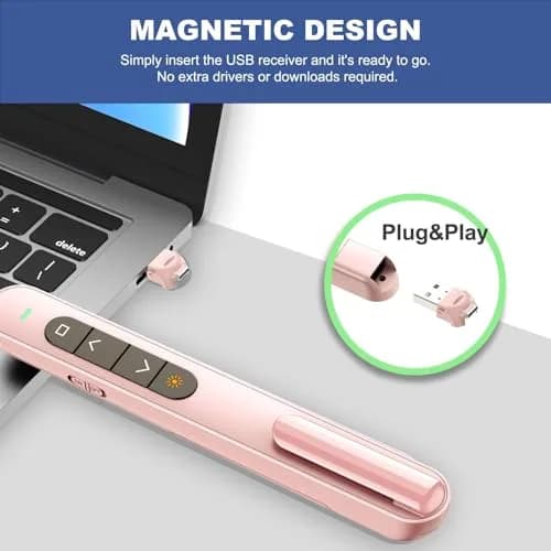 QUI Presentation Clicker with Volume Control, Wireless Presenter Remote, Pink | 328ft Wireless Range thumbnail 5