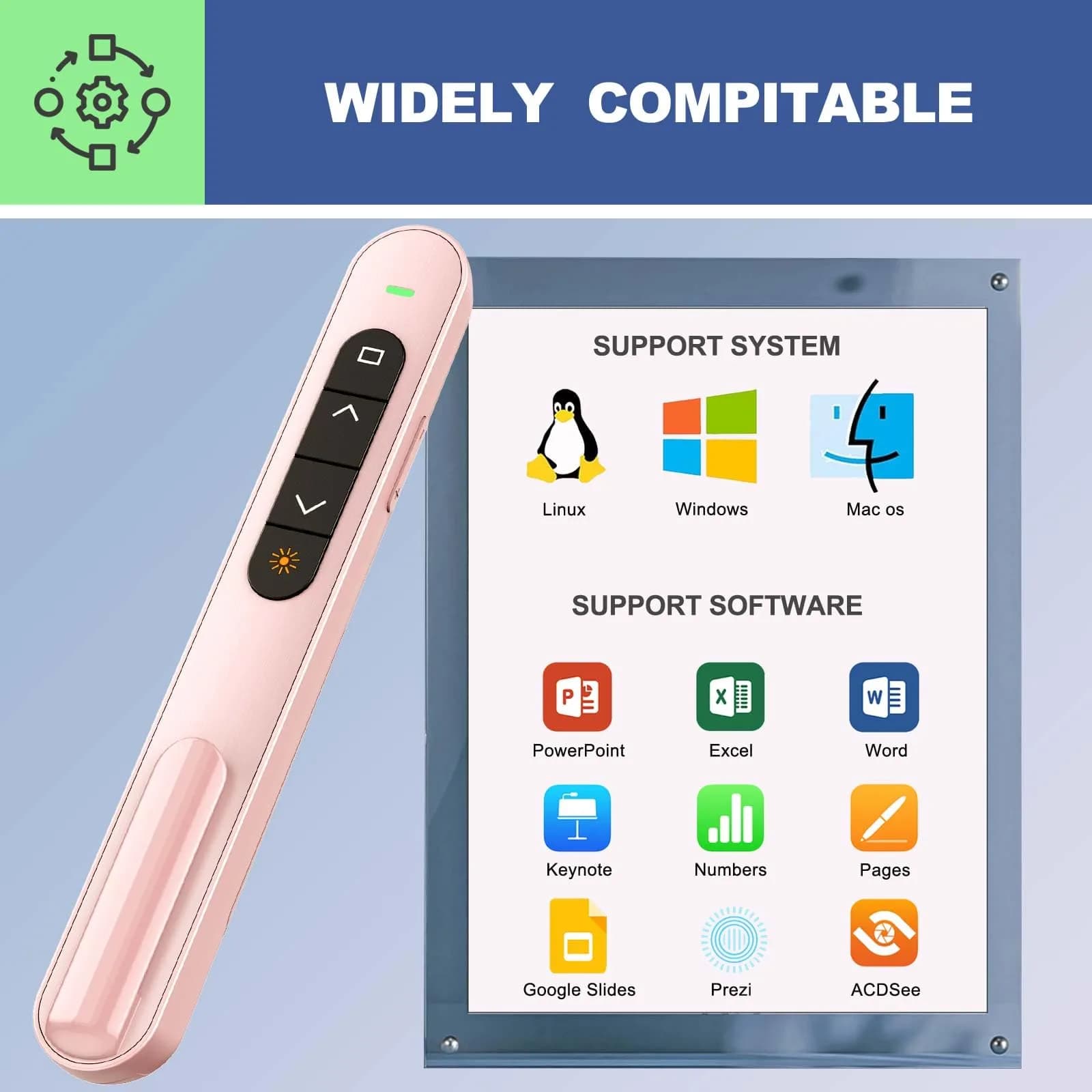 QUI Presentation Clicker with Volume Control, USB Wireless Presenter Remote, PowerPoint Clicker for Mac & Windows, Google Slides, Keynote (Pink) - view 7